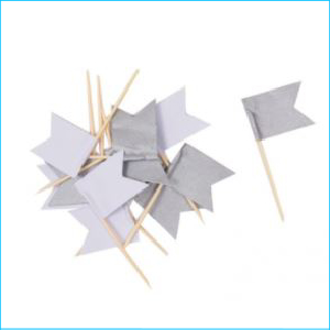 Cupcake Topper Flags Silver & White Pk12