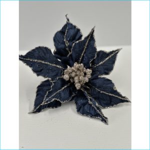 Poinsettia Stem Navy & Gold 20cm