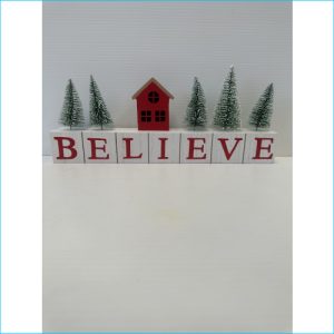 Wooden Believe Ornament with Trees 36cm