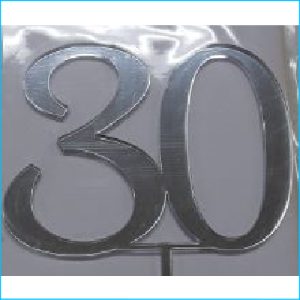 Cake Topper Silver Number 30 Style A