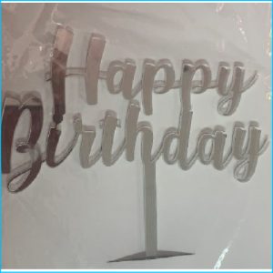 Cake Topper Happy Birthday Silver