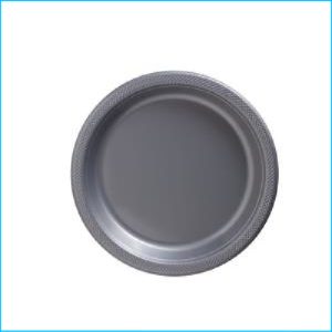 Silver Round Plastic Snack Plates Pk 20