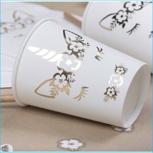 White Gold Unicorn Paper Cups Pk 8