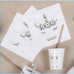 White Gold Unicorn Paper Napkins Pk 16