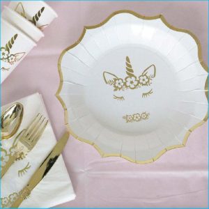 White Gold Unicorn Paper Plates Pk 8