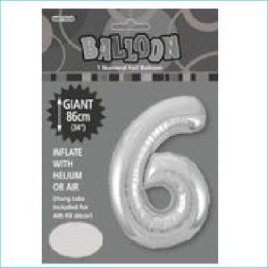 Foil 86cm Silver Number 6 Meteor