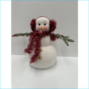 Snowman with Tinsel White/Red 40cm