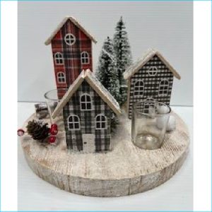 Wooden Xmas Village Candle Set 28x19cm