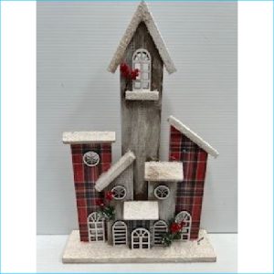 Christmas Wooden House Red 36.5cm