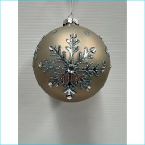 Bauble Green Glass Ball w Snowflake 10cm