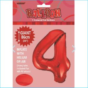 Foil 86cm Red Number 4 Meteor