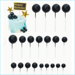 Cake Topper Black Foam Balls Pk 8