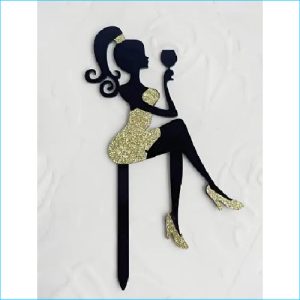 Cake Topper Golden Wine Glass High Heel