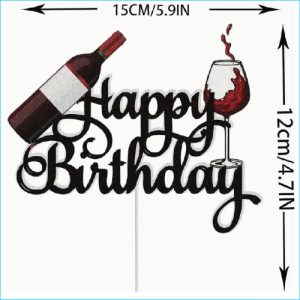 Cake Topper Happy Birthday Red Wine T