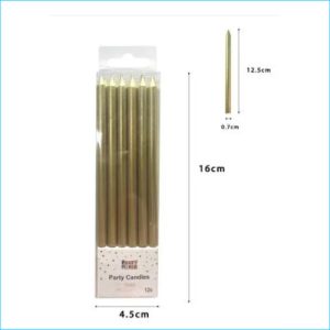 Candle Tall Metallic Gold 12.5cm 12pcs