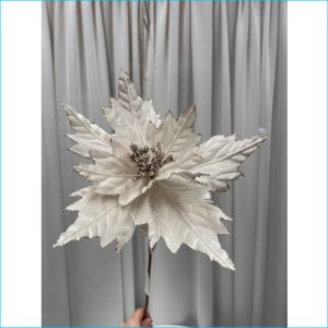 Poinsettia Stem Frediano White/Gold 70cm